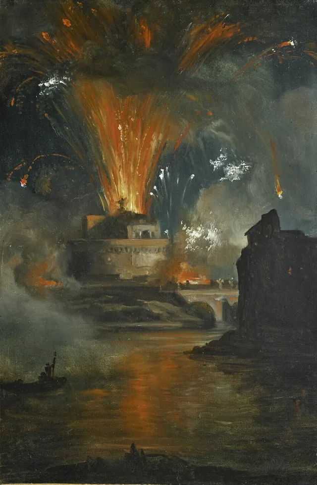 Fireworks at the Castel Sant'Angelo, Achille Etna Michallon