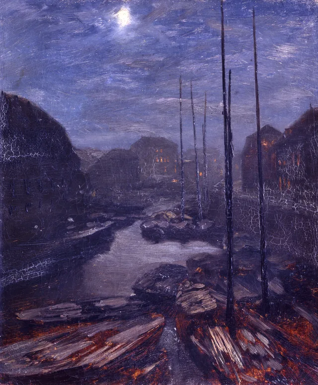 Claro de luna sobre el Friedrichsgracht en el viejo Berlín, Adolph Menzel
