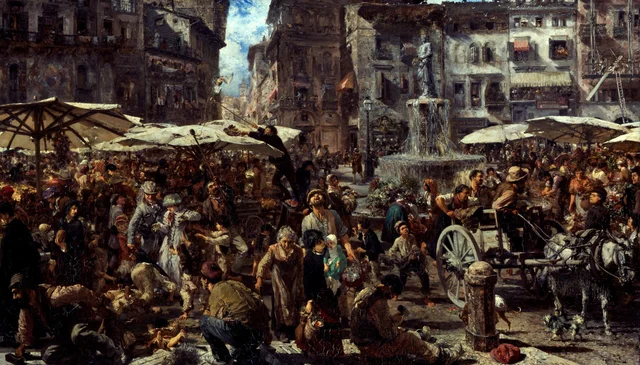 La plaza de las Hierbas de Verona, Adolph Menzel