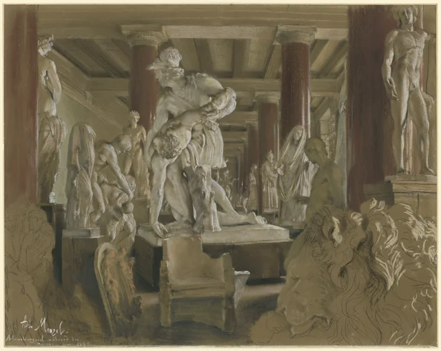A sala de depósito dos moldes de gesso durante a construção do Neues Museum
