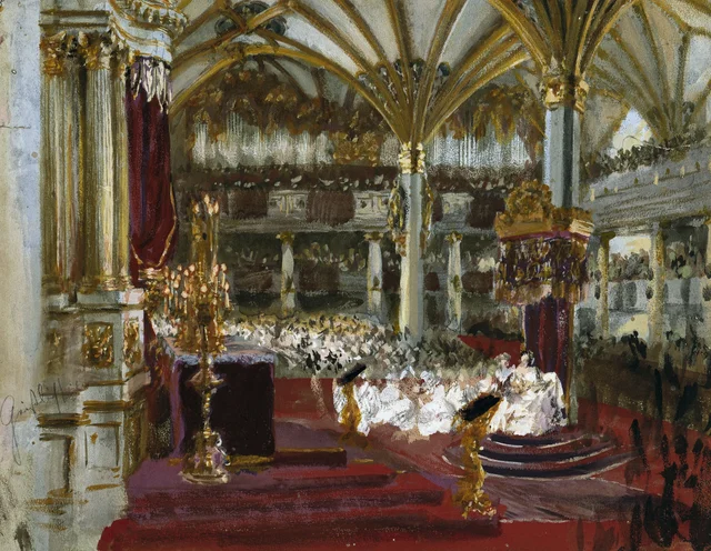 La coronación de Guillermo I en la iglesia del castillo de Königsberg, 1861