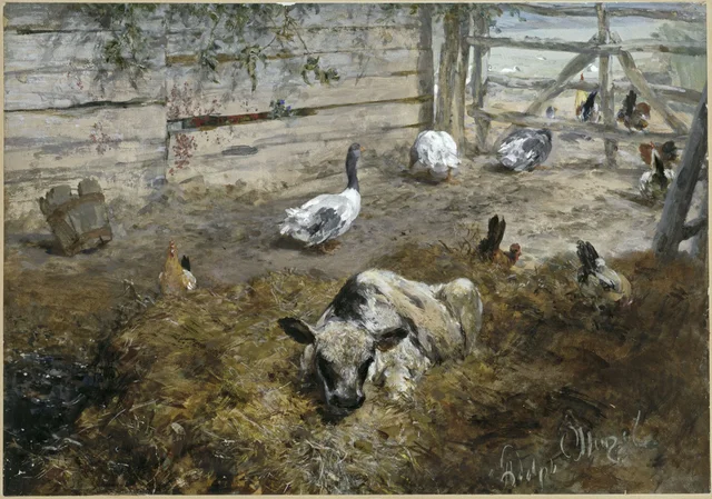 Le Veau avec des poules et des oies (Album pour les enfants)