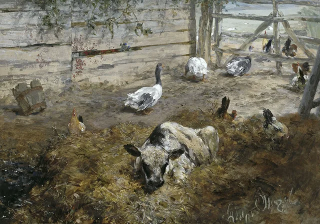 Le Veau avec des poules et des oies (Album pour les enfants), Adolph Menzel