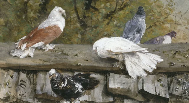 Pigeons sur un toit de bois (Album pour les enfants), Adolph Menzel