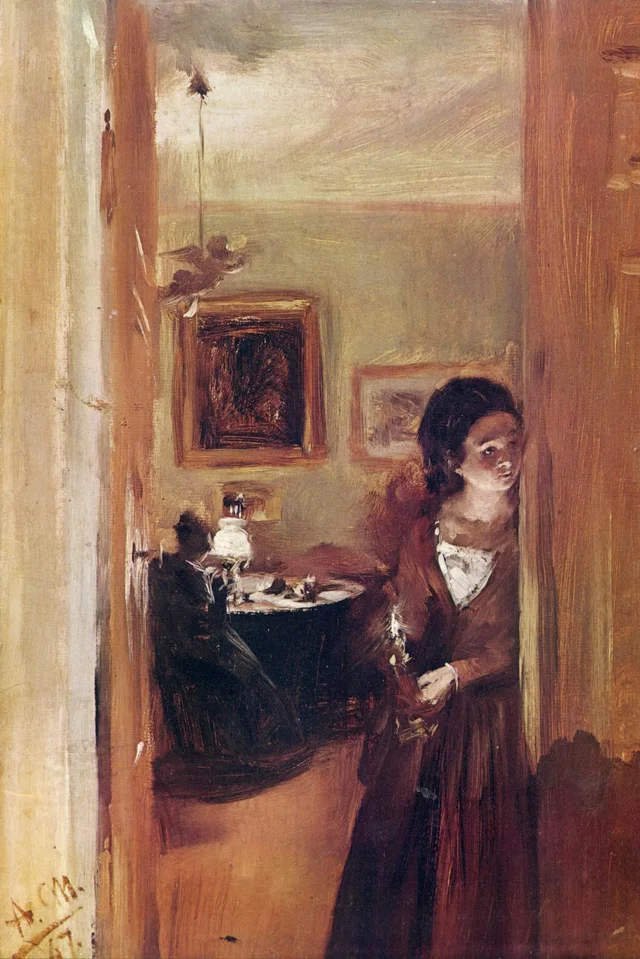 Salón con la hermana del artista, Adolph Menzel