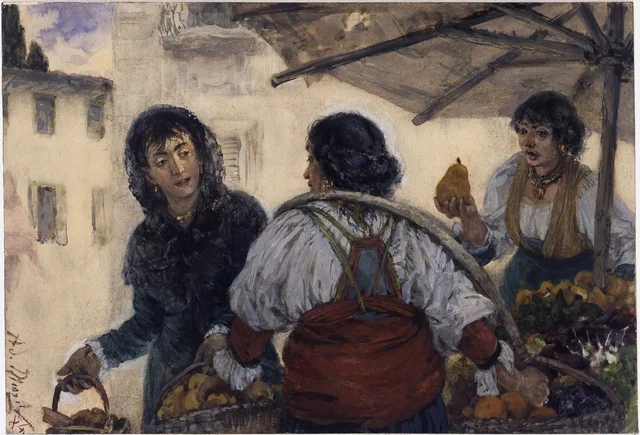 Scène de marché à Vérone, Adolph Menzel