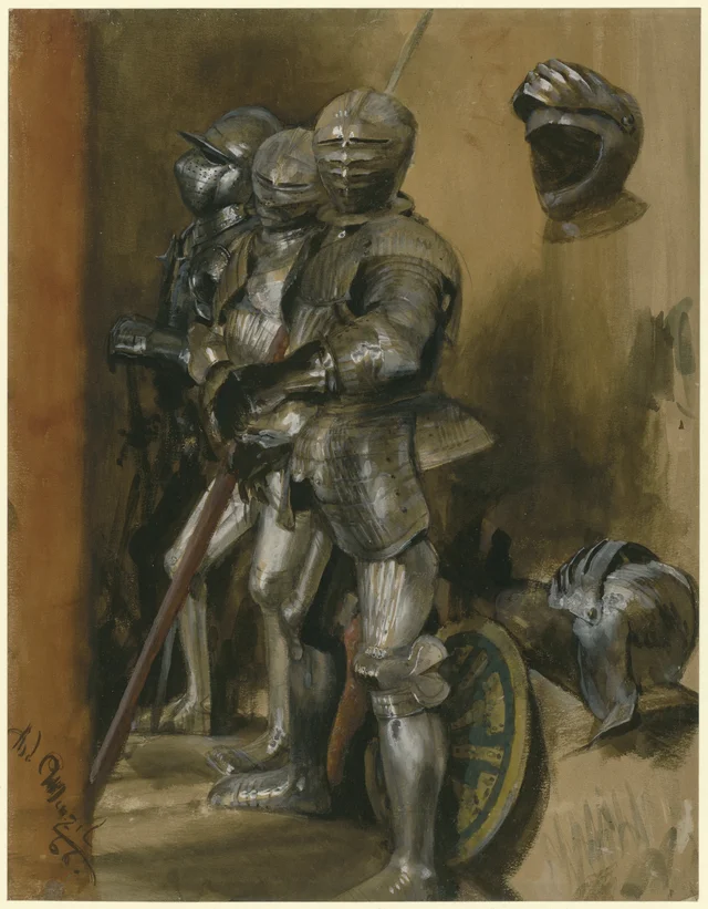 Trois armures et deux casques, Adolph Menzel