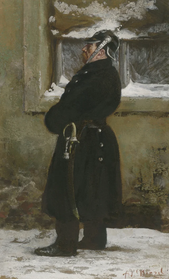 Un agente de policía en invierno, Adolph Menzel