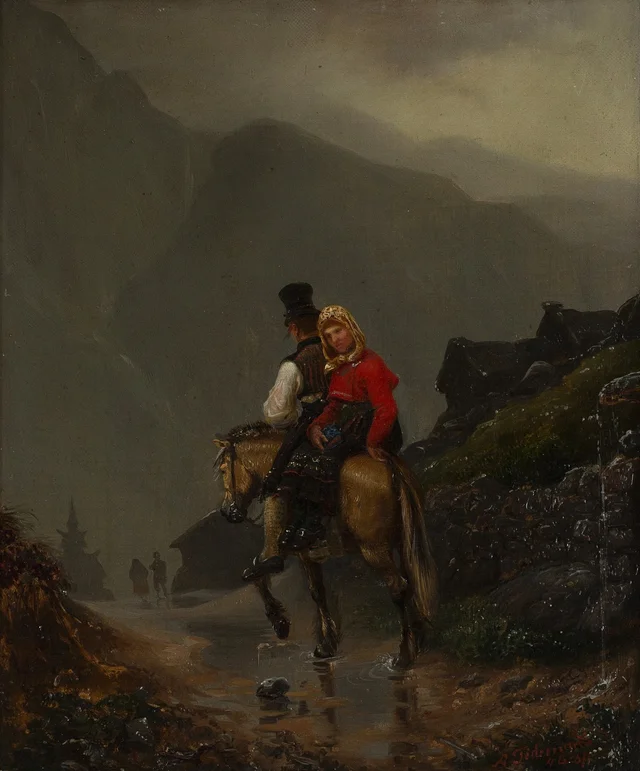 Farmer and Wife riding to Church