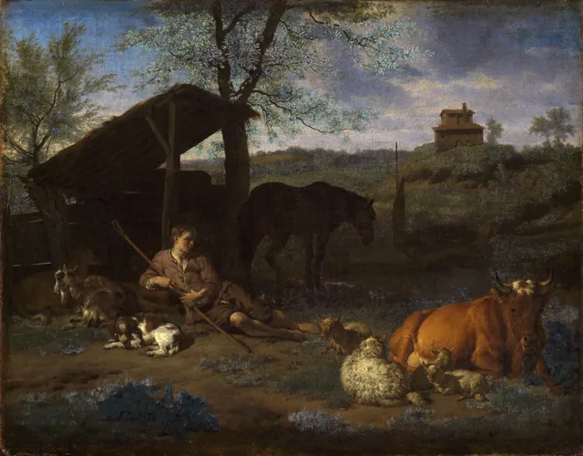 Shepherd Resting by His Herd