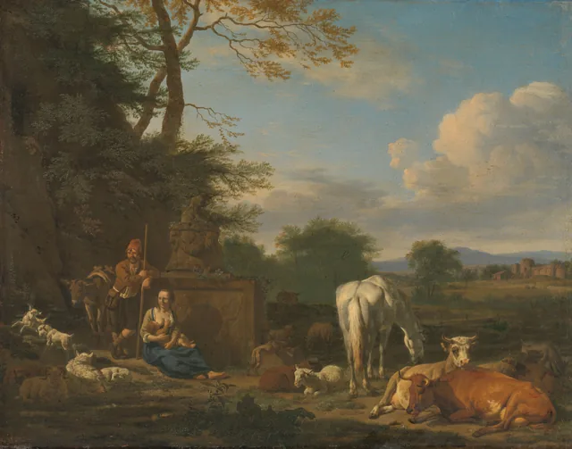 Paisaje arcádico con pastores y ganado en reposo, Adriaen van de Velde