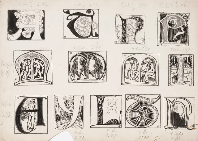 第3章のための5つの飾り頭文字と第4章のための8つの飾り頭文字