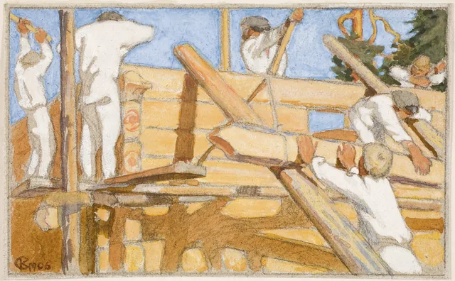 小屋の角で