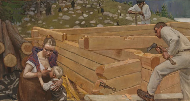 Construcción, estudio para el fresco del mausoleo Jusélius
