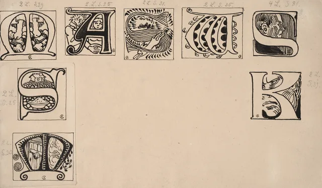 『七人兄弟』1908年版の挿絵、第2章のための8つの飾り頭文字
