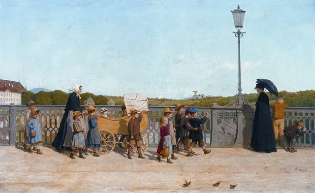 Escola maternal na ponte de Kirchenfeld, Albert Anker