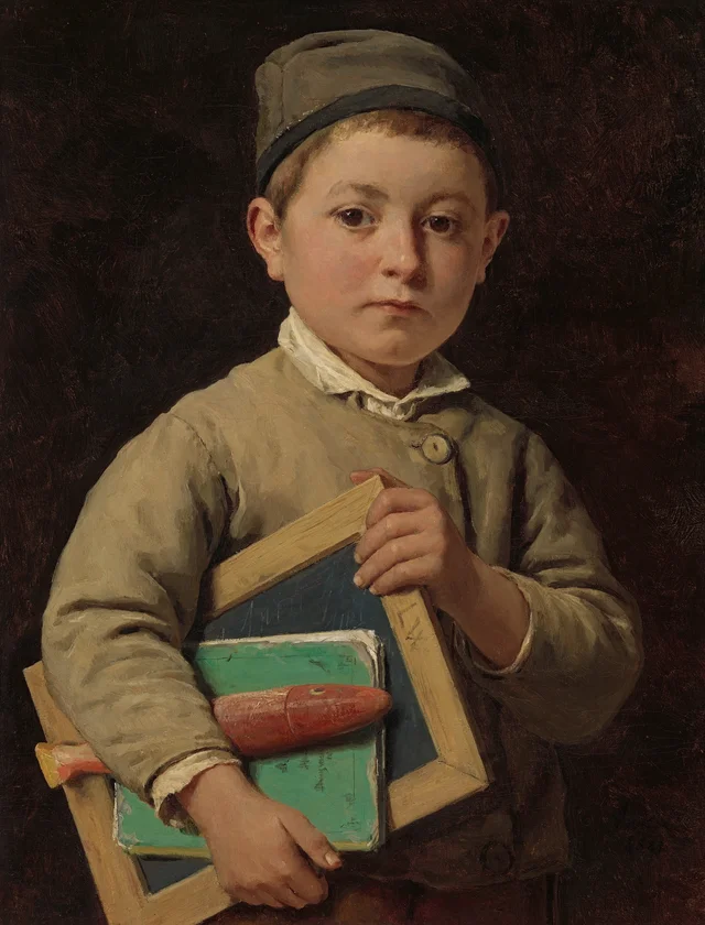 Menino com seu material escolar, Albert Anker