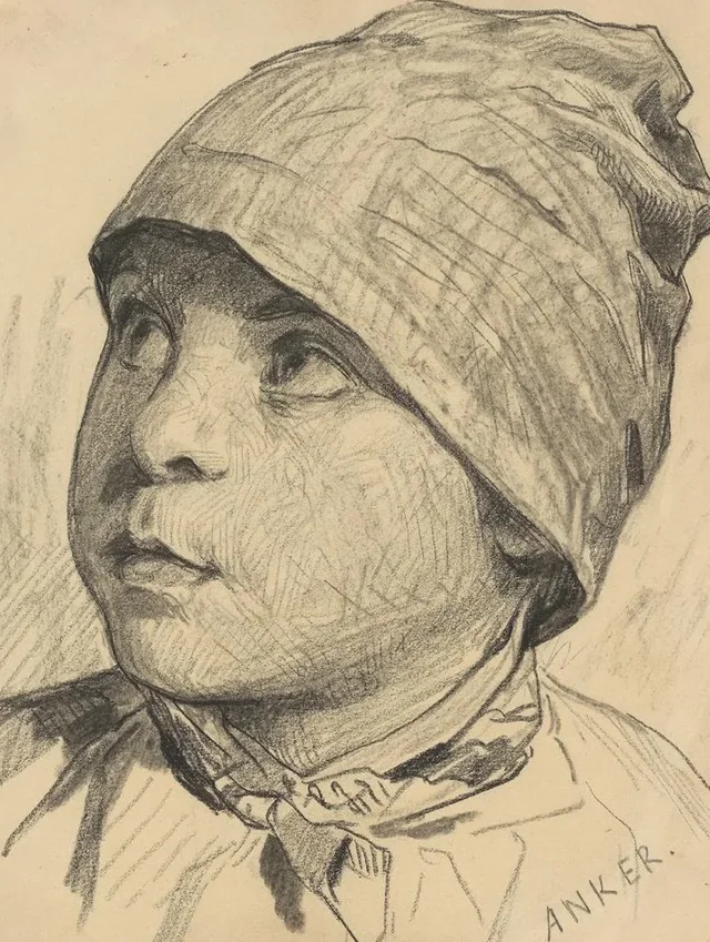 Cabeça de menino de boné, Albert Anker