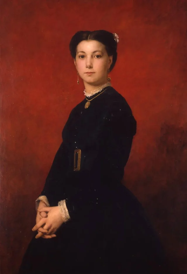 Retrato de moça sobre fundo vermelho, Albert Anker