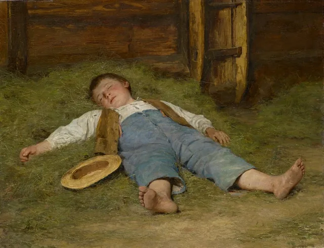 Menino adormecido no feno, Albert Anker