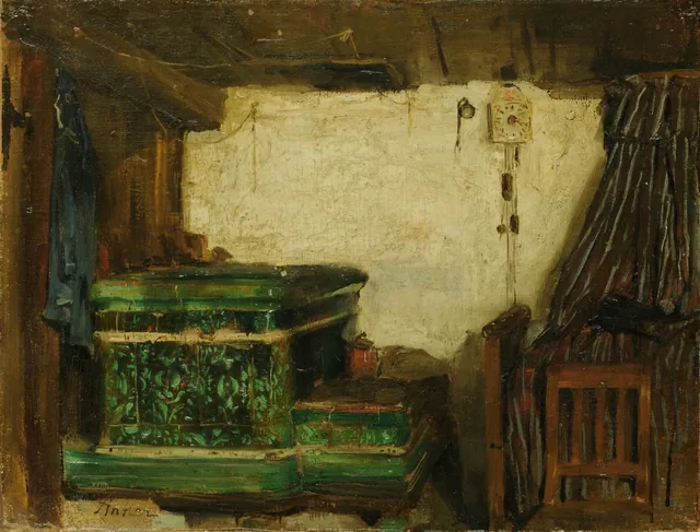 Canto de quarto com fogão de azulejos, Albert Anker