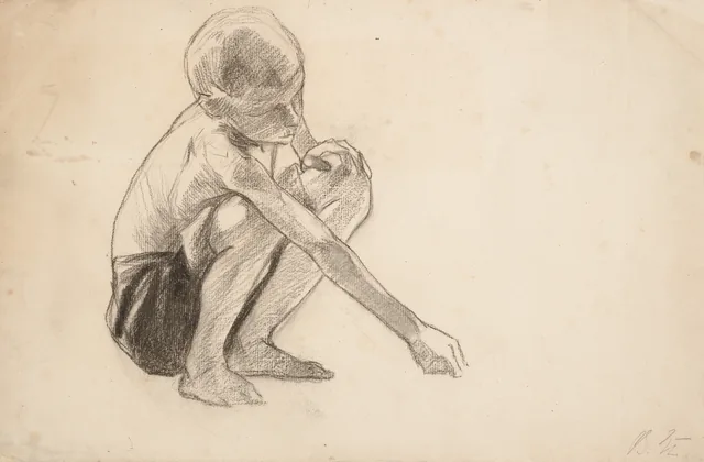 砂に絵を描く少年（「遊ぶ少年たち」のための習作）