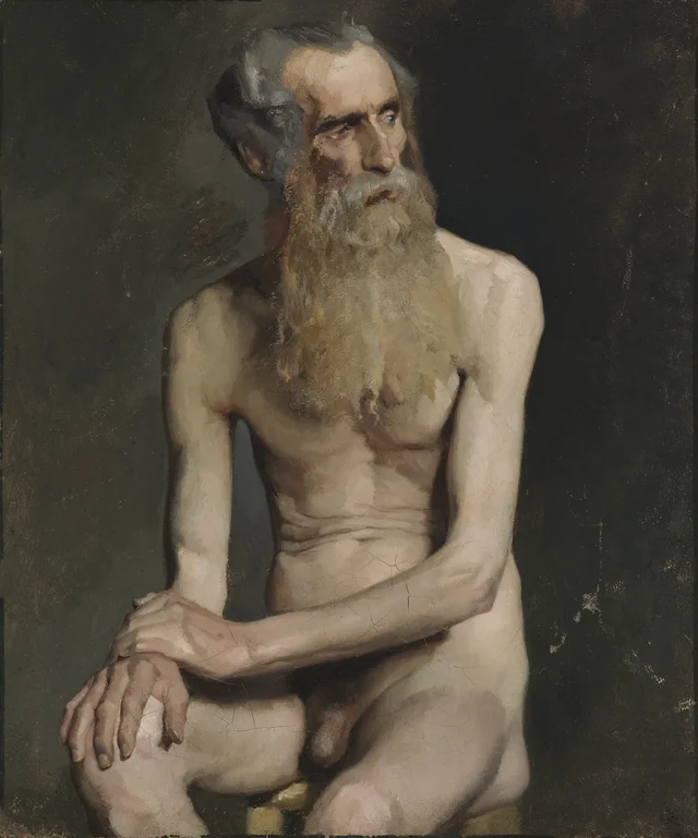 Anciano sentado, estudio de academia