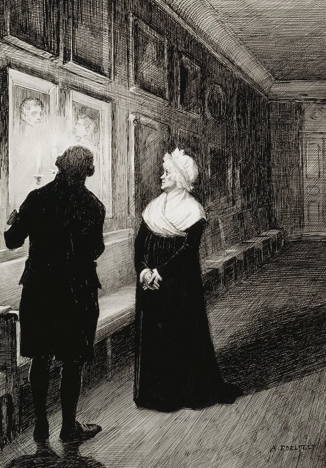 “She Raised Her Eyes and Turned Them Towards Them as if in Prayer”, Illustration for the Tales of Ensign Stål, Albert Edelfelt