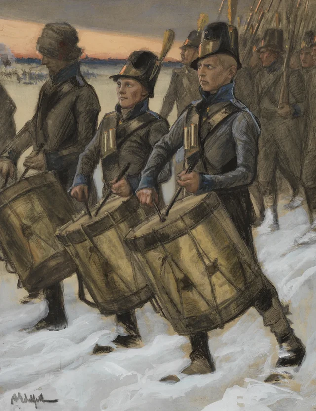 The March of the Björneborg Regiment, original drawing for the Tales of Ensign Stål, Albert Edelfelt