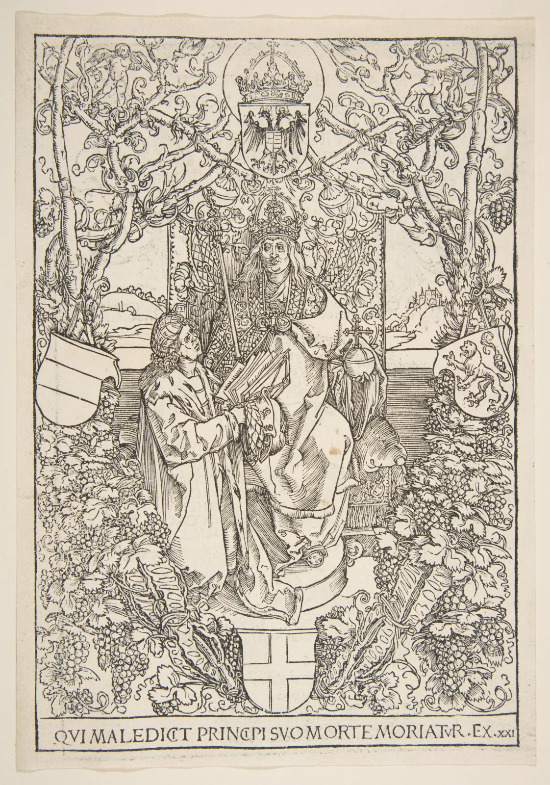 Conrad Celtis offre ses Quatuor Libri Amorum à Maximilien Ier, Albrecht Dürer