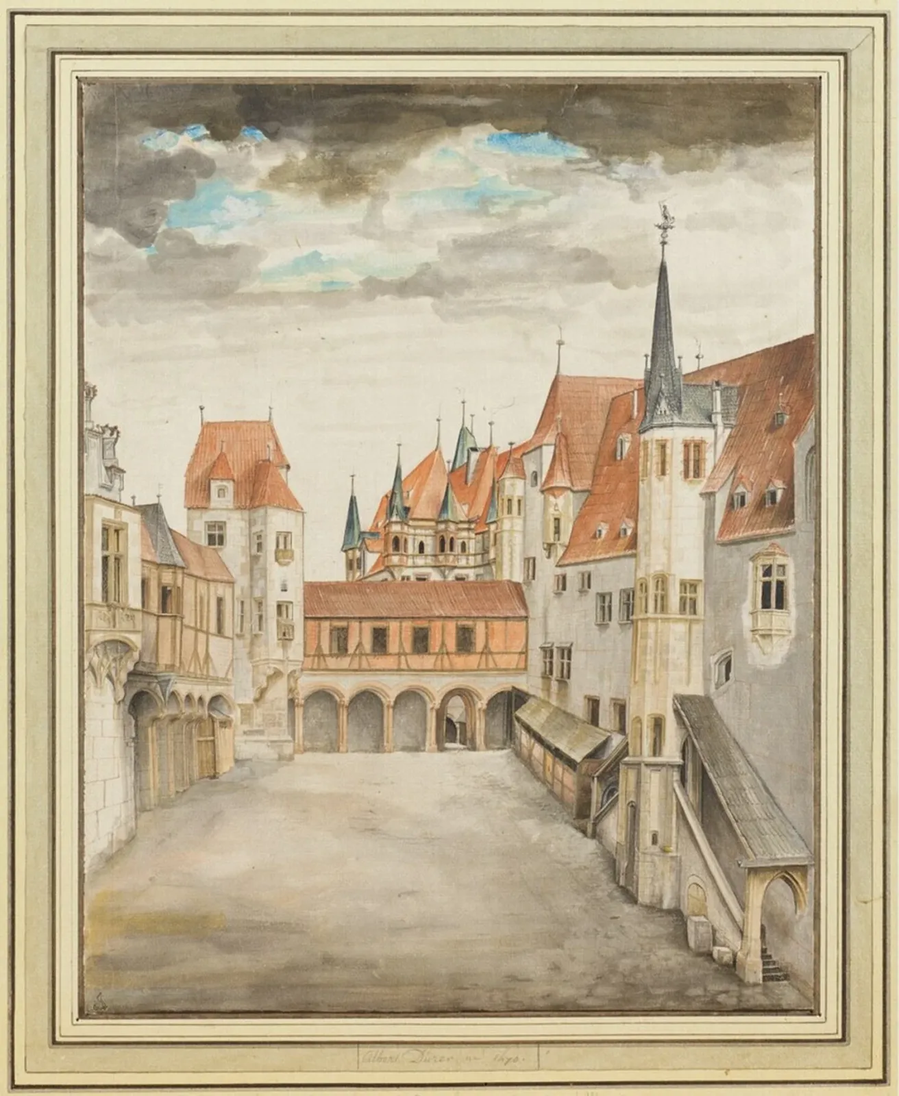 Cour du château d'Innsbruck avec des nuages, Albrecht Dürer