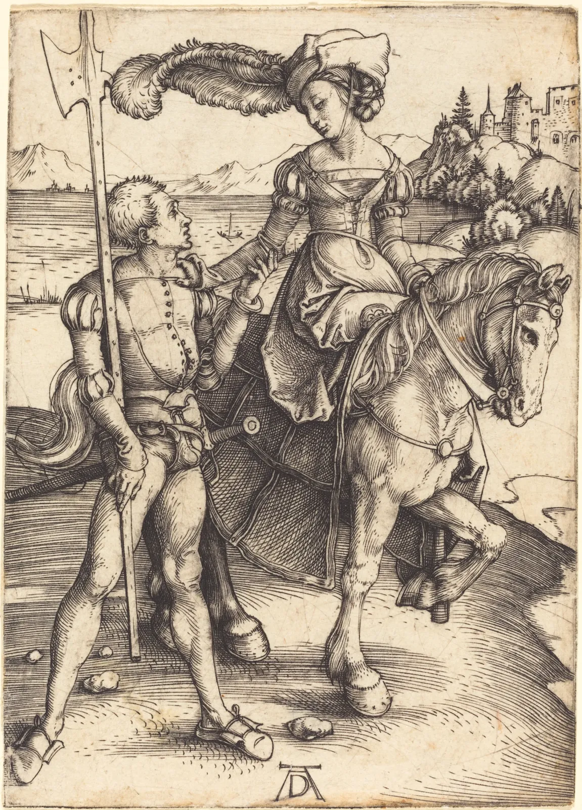 Demoiselle à cheval et lansquenet, Albrecht Dürer