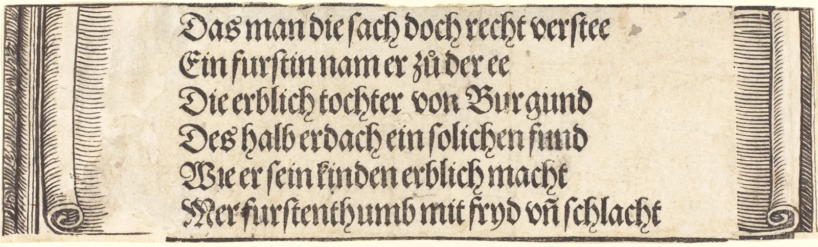 Printed text for "The Betrothal of Maximilian with Mary of Burgundy", Albrecht Dürer