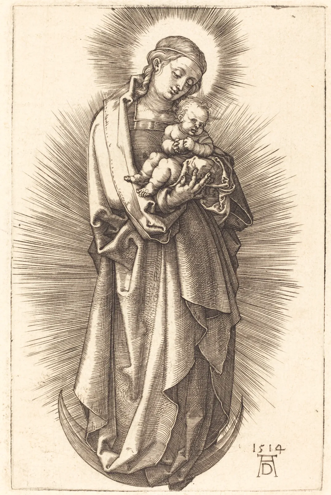 Vierge à l'Enfant sur un croissant de Lune avec un diadème, Albrecht Dürer