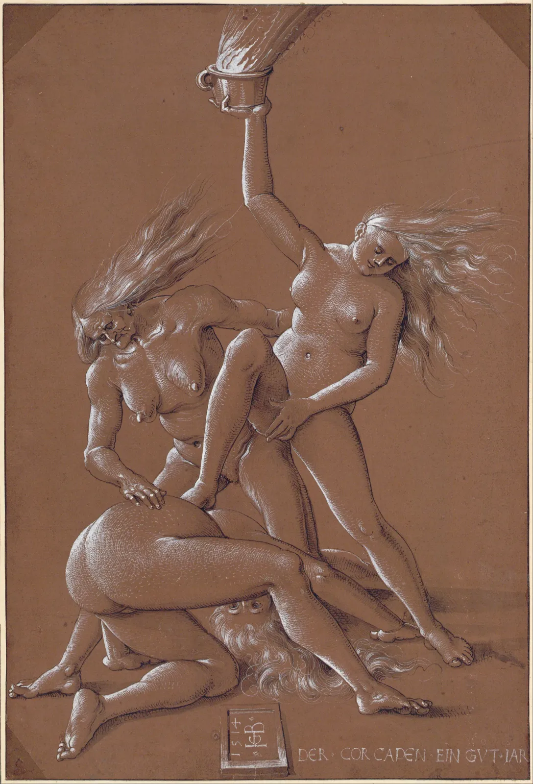 Vœux du Nouvel An avec trois sorcières, Albrecht Dürer