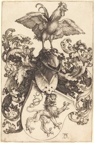 Armoiries avec lion et coq