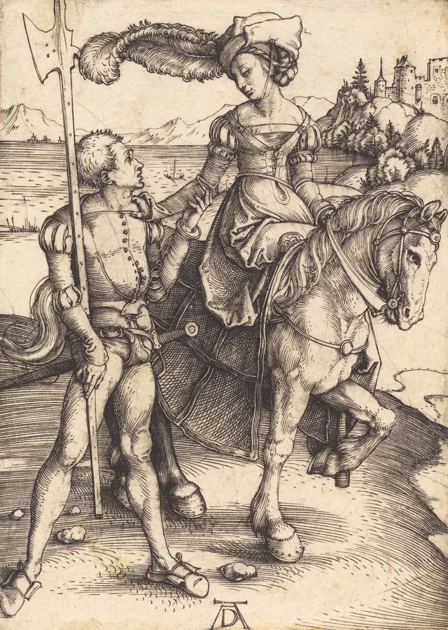 Doncella a caballo y lansquenete