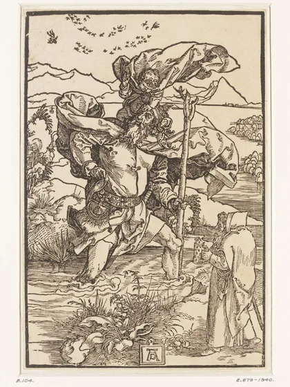 Der heilige Christophorus mit einem Schwarm Vögel