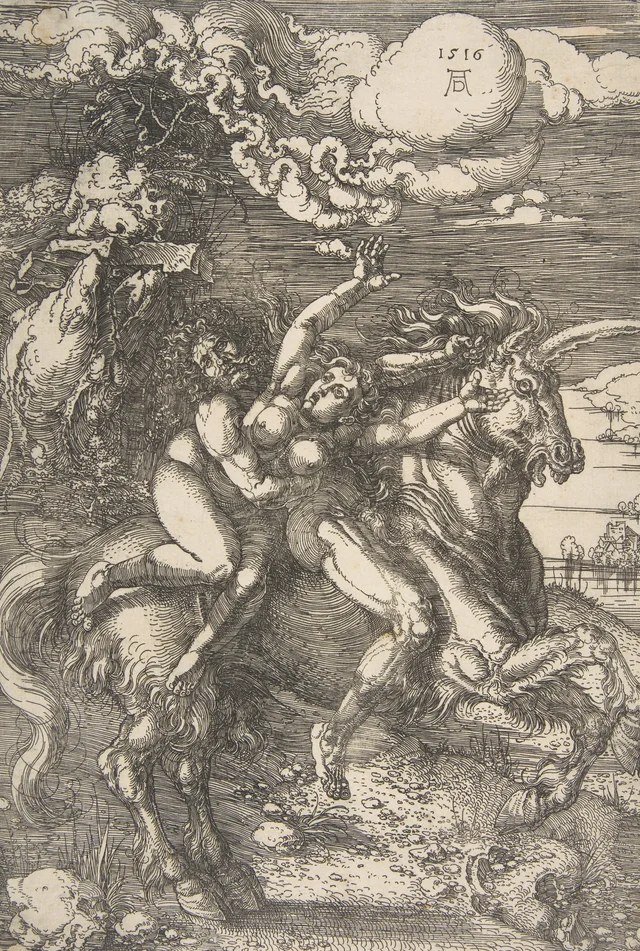 El rapto de Proserpina por Plutón sobre un unicornio