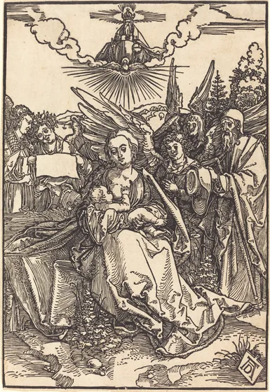 La Sainte Famille avec cinq anges