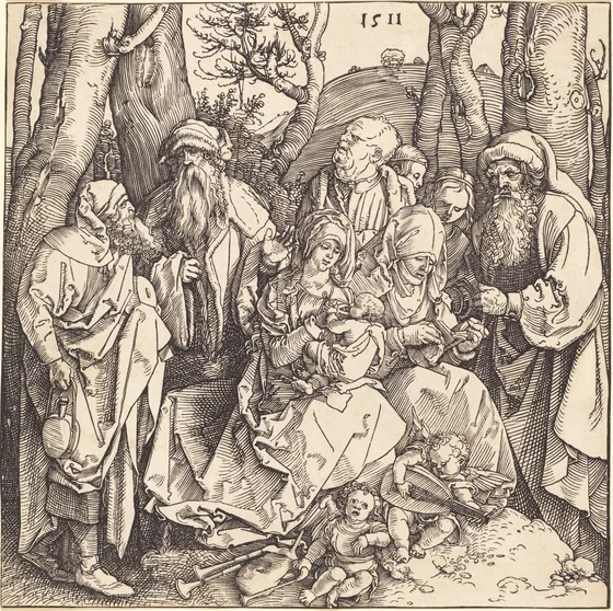 La Sainte Famille avec deux anges faisant de la musique