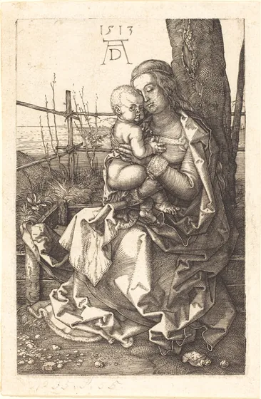 La Vierge assise, embrassant l'enfant Jésus