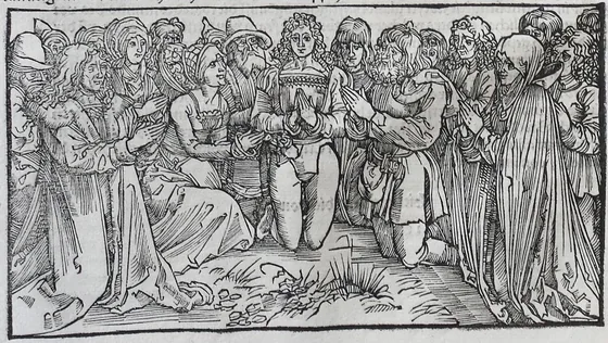 Hommes et femmes en prière (feuillet 7)