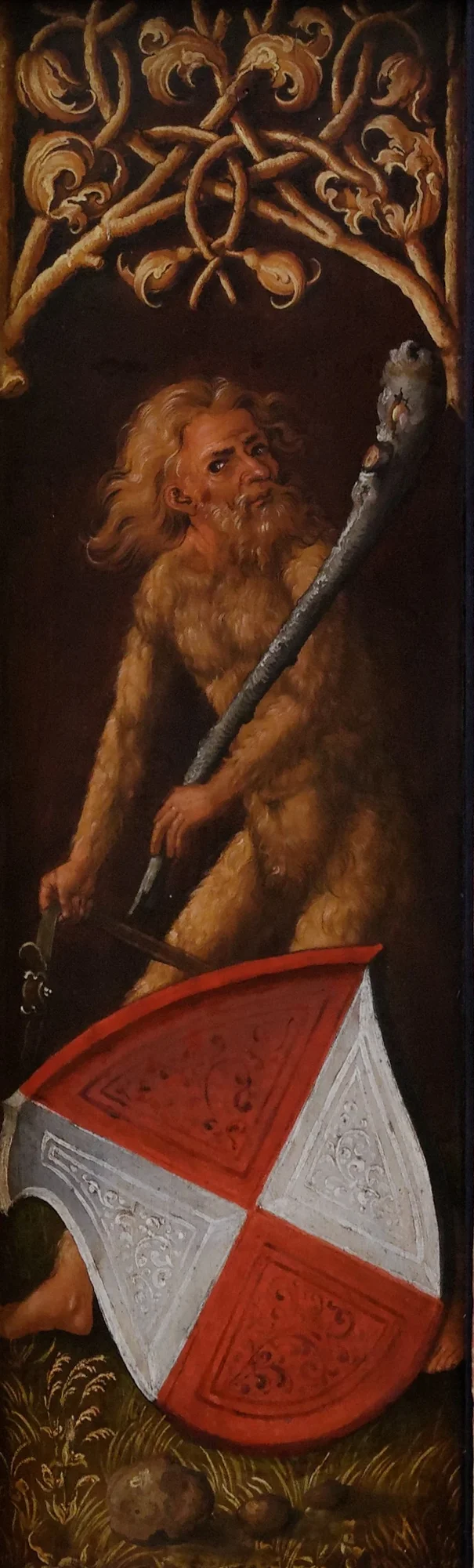 Retrato de Oswolt Krel: hombre salvaje con las armas de Agathe von Esendorf