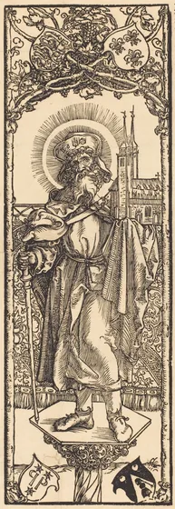 Saint-Sébald debout sur une colonne