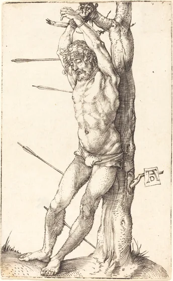 Saint Sébastien attaché à un arbre