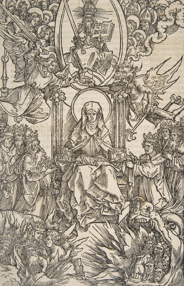 Santa Brígida entrega sus escritos al emperador, a los reyes y a los príncipes (folio 16)