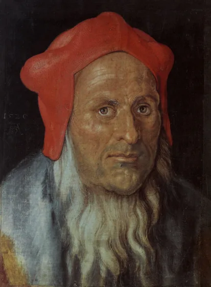 Tête de vieillard coiffé d'un bonnet rouge