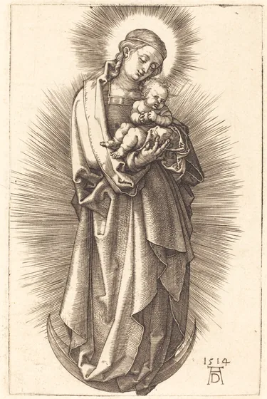 Vierge à l'Enfant sur un croissant de Lune avec un diadème