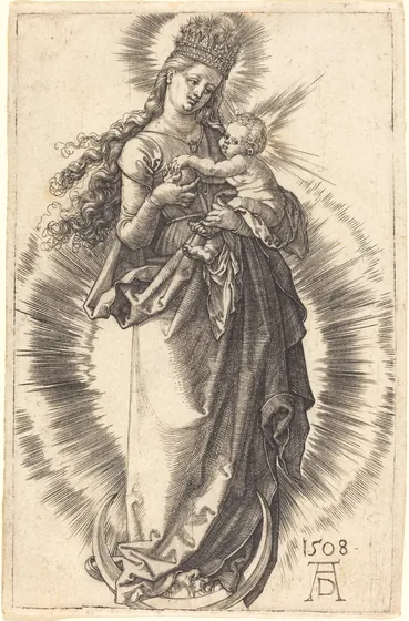 Vierge sur un croissant de Lune avec une couronne étoilée